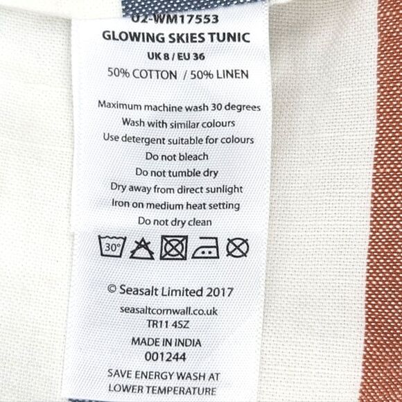 Seasalt Cornwall Glowing Skies Tunic Top Size 8  Women Multicolor Stripe Linen - Picture 9 of 10
